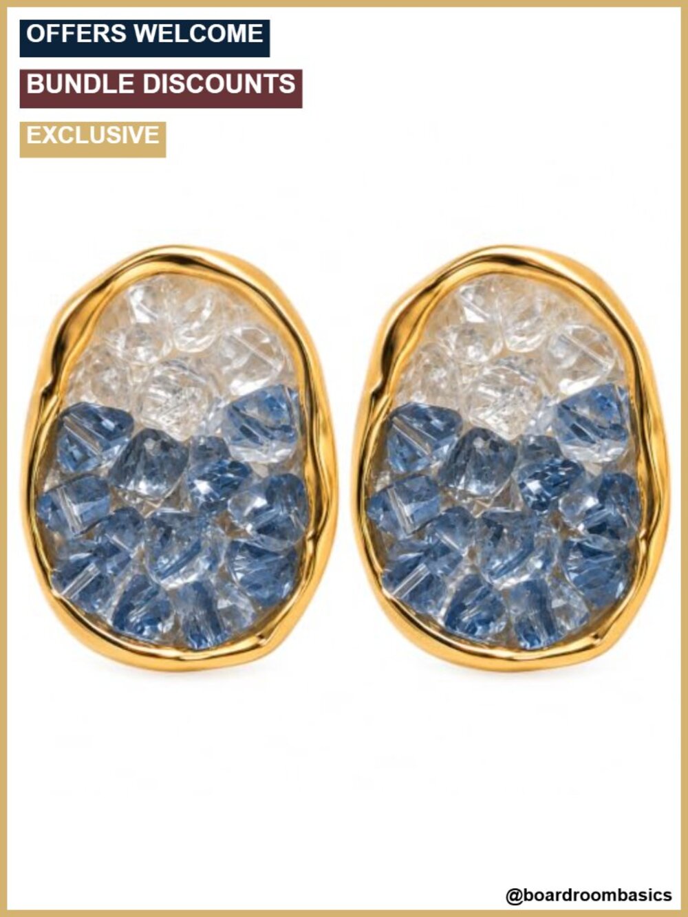 Gold Plated Blue Stone Stud Earrings Irregular Gemstone for Women